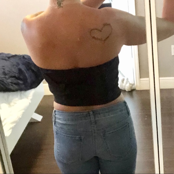 NWOT Black Ribbed Crop Top w/ Tied Back - Picture 2 of 5